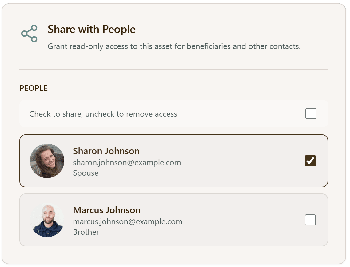 Share with beneficiaries and trusted contacts